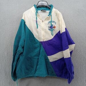 Vtg Charlotte Hornets Jacket Mens Large‎ White Blue Teal Apex 1 1/2 Zip Warmup